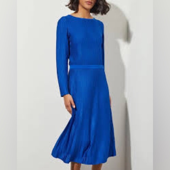 Ming Wang Dresses & Skirts - Ming Wang Jacquard Knit Midi Dress Size 1X Deep Sky Blue Long Sleeve Pleated